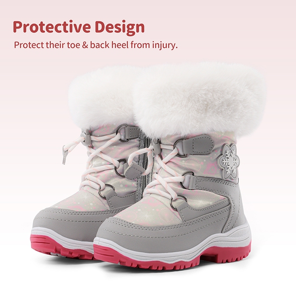Kids Non-Slip Fur Lined Snow Boots - GRAY WHITE - 4